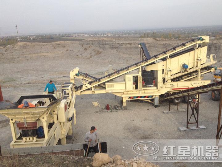 時產(chǎn)200方全自動碎石機生產(chǎn)現(xiàn)場，出料均勻，粒形好看