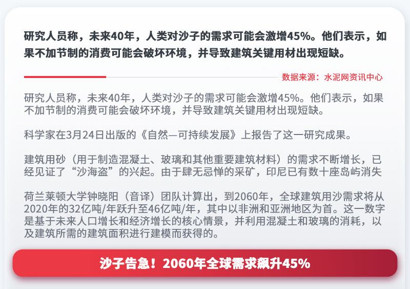 沙子告急！2060年全球需求飆升45%